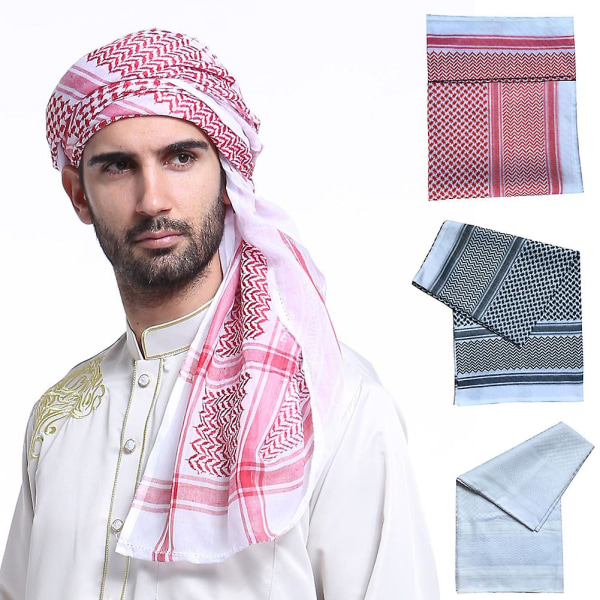 Voksne mænd Arabisk hovedtørklæde Keffiyeh Mellemøsten Desert Shemagh Wrap Hovedbeklædning Arabisk kostume Red