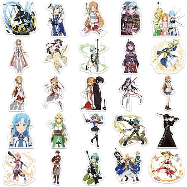 Anime-tarrat 50 kpl SAO-tarroja, sarjakuvatarrat vedenpitävät vinyylitarrat lapsille teini-ikäisille aikuisille (Sword Art)