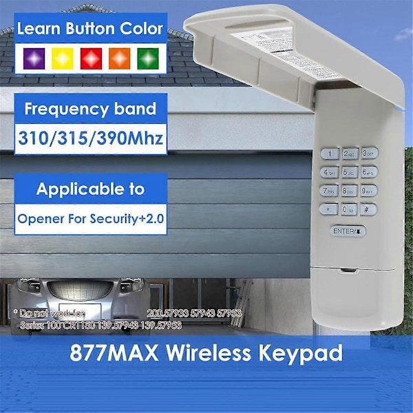 Garajeportåpner Keypad, trådløs Keypad Nøkkelfri inngang Kompatibel for 877MAX 377LM 977LM Trådløs