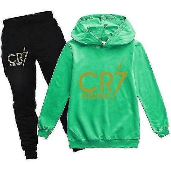 2 STK Cristiano Ronaldo Hættetrøje VM CR7 Julegaver The Eras Tour Hættetrøje og Sort Buksesæt Piger Drenge Hættetrøje Sweatshirt Pullover Toppe Børn T 13-14years Green