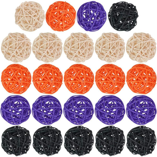 Rottinkipallo, 24 kpl 2 tuuman pajupallo koristeellinen pallopallo, maljakkotäyte Oranssi+luonnollinen+violetti+musta Orange+Natural+Purple+Black 24pcs