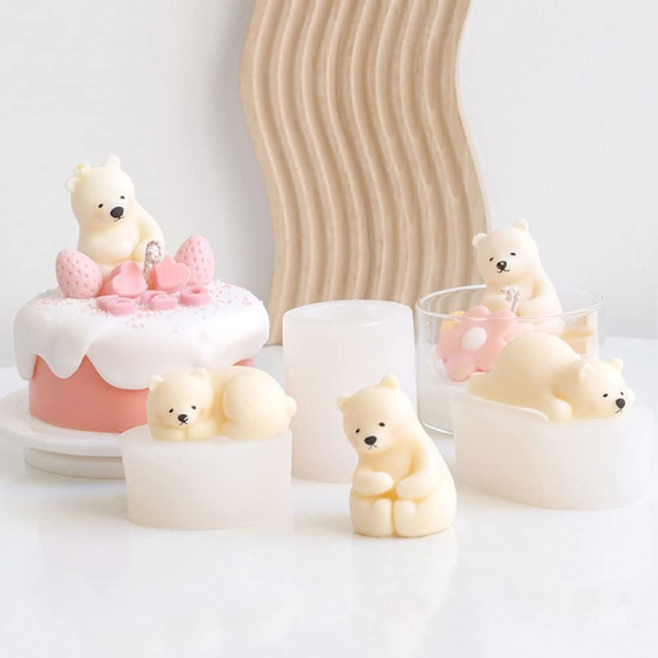 3D Isbjørn Form Mini Størrelse Sød Bjørn Silikone Lying Bear