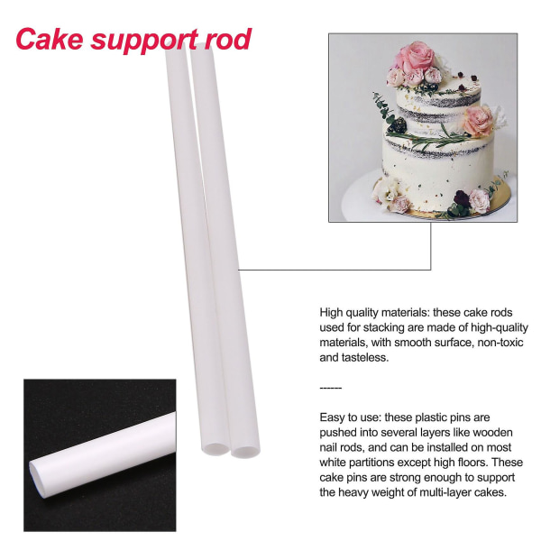 50 stycken plast vit tårtpinnar för tårtkonstruktion och stapling (0,4 tums diameter) White
