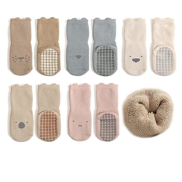 Baby liukastumista estävät paksut sukat - 5 paria talven lämpimiä toddler pitäviä sukkia tytöille ja pojille