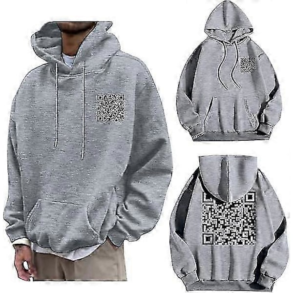 F**k You QR Kode Hættetrøje Sjov QR Scan Kode Joke Hættetrøje Unisex, Unisex Oversize Hættetrøje Sweatshirt Skjorter Toppe S-5XL S Grey