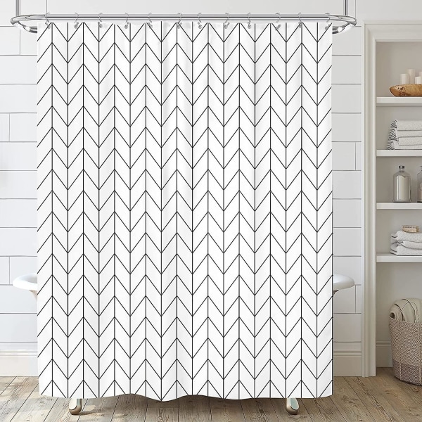 Duschdraperi Fiskbensduschdraperi Extra lång 180x210cm Geometrisk Chevron Randig Enkel Modern Chic Neutral Samtida 12-pack Krokar Dekor F