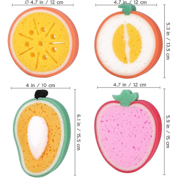 Duschsvamp 4 st Söta Fruktformade Badsvampar Badborstar Svampar Skrubbar