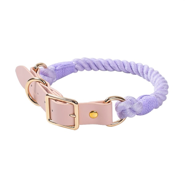 Pet Woven Cotton Rope Leather Large and Medium-Sized Dog Collar Gradient Color Collar Adjustable Size (Purple, M) M Purple