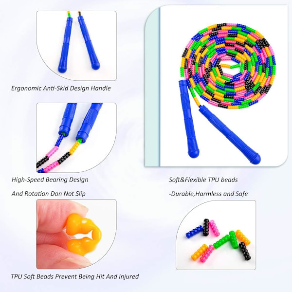Double Dutch Hopprep 4,8 meter - 2-pack Långt Hopprep för Barn och Vuxna, Plastpärlförsett Hopprep, Tillräckligt för 4-5 Hoppare