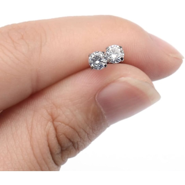 Katea 2 stk. Unisex Klar Cubic Zirconia Gem Stainlss Stål Barbell Øredobb, Cartilage Helix Øredobb, Stud Øredobb, Labret Studs (rund)