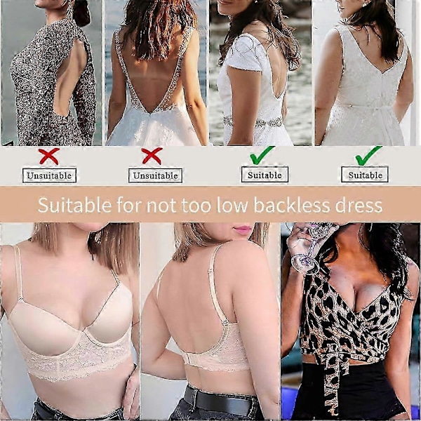 Lågskuren BH för Dam Push Up Djup V Rygglös BH Spets Bygel Konvertibel BH 36DD