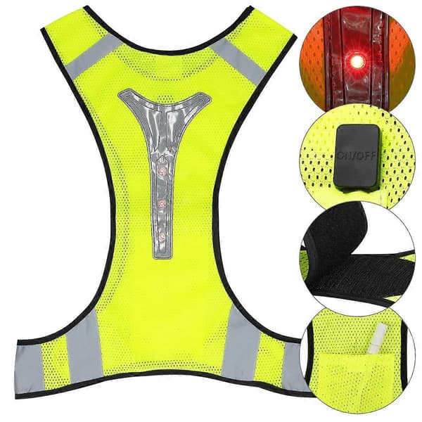 Reflekterende LED-vest - Lysende vest med 3 LED-lys og refleksstriper for løping