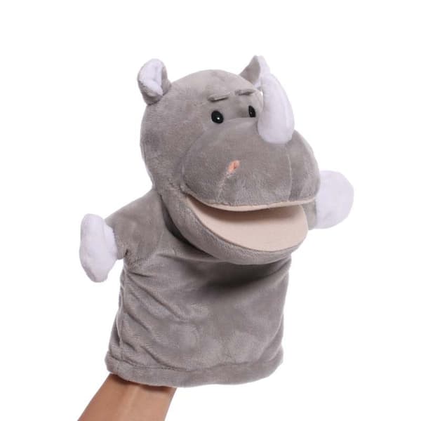 Plush handdocka, tecknad djurhanddocka, docka med rörlig mun, förskoleförälder-barn interaktionsguide