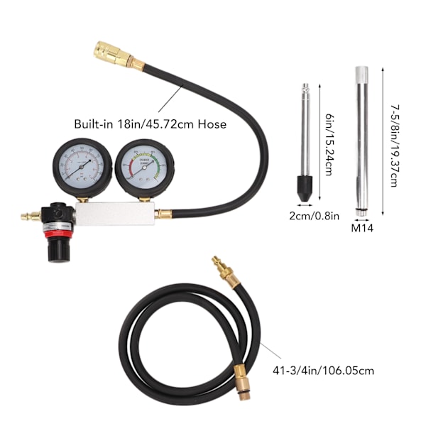 Cylinder läckagetestare Bensinmotor Kompression Dubbelmätare Detekteringsverktyg för Tryckkontroll Läckagehastighetstest