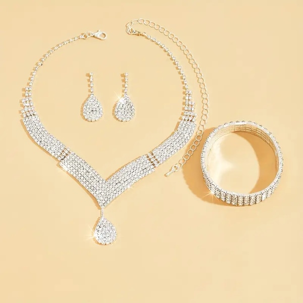 1 par +1 stk +1 stk Elegant Kobber Smykkesæt med Rhinestone Vanddråbe Vedhæng - Perfekt Gave til Kvinder