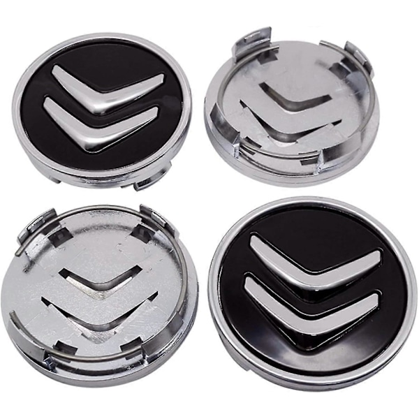 X4 60mm Aluminium Felgdeksler for Citroen C2 C4 C5 C6 C-quatre Logo Svart/Krom