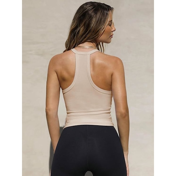 Dam Tanktoppar Sommar Racerback Träningslinnen Gym Yoga V-ringad Ribbad Basic Crop Topp Utgångstopp (XL) aprikos