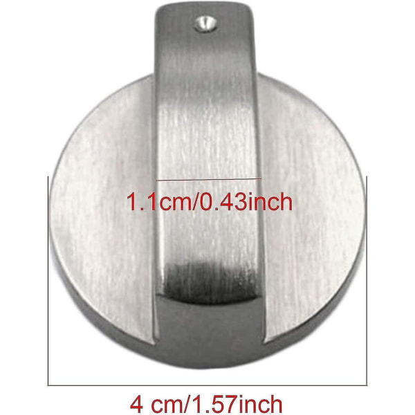 Gasskomfyrknapper, 4 deler, metall, 6 mm, sølvfarget, justeringsknapper kompatibel med gasskomfyr eller ovn