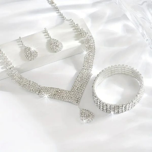 1 par +1 stk +1 stk Elegant Kobber Smykkesæt med Rhinestone Vanddråbe Vedhæng - Perfekt Gave til Kvinder