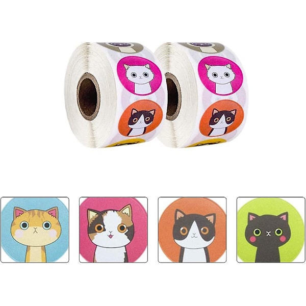 2 Rullar Affärsetiketter Tack Etiketter Katt Djur Papper Etikett Dekoration Förslutningsetiketter för Kakpåsar Presentkort Papper