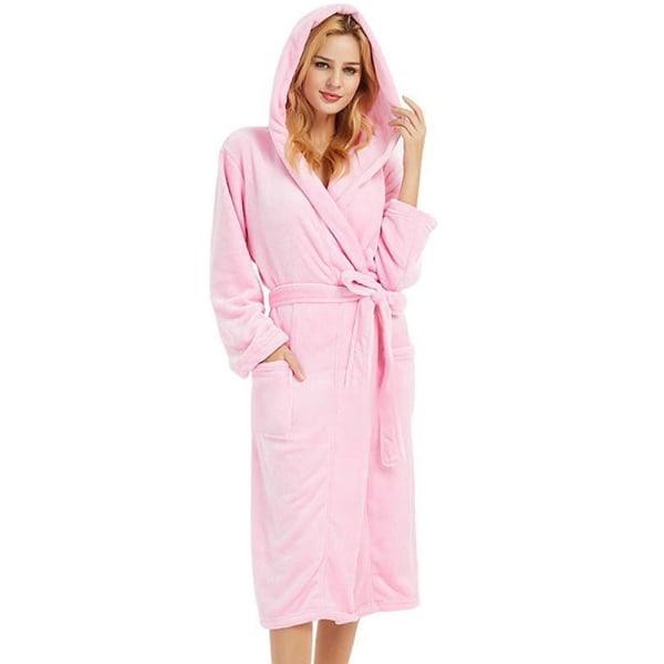 Dame morgenkåbe hætte Sauna morgenkåbe Fluffy bæltefrakke pink L