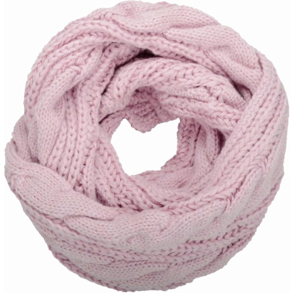 Dam Tjock Ribbstickad Vinter Infinity Cirkel Loop Halsduk Premium Twist Light Pink