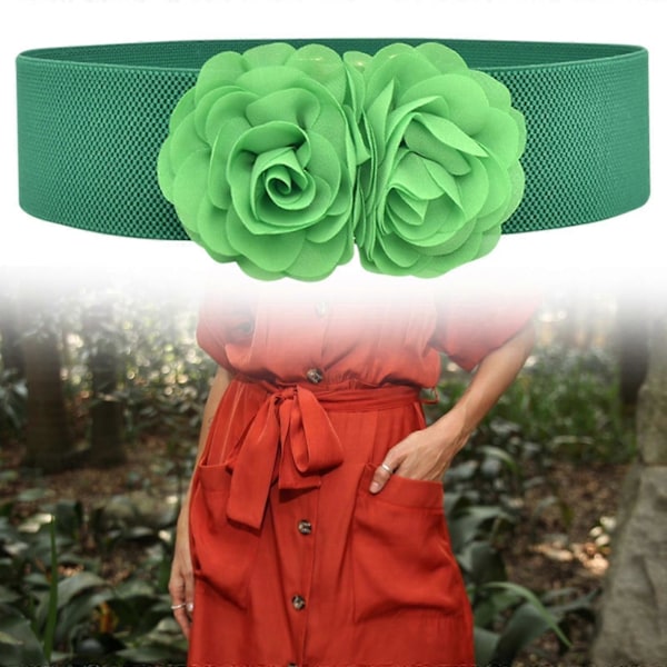 Elastisk midjebelte, bredt belte for kvinner for bluse, genser, maxi-skjorter Green