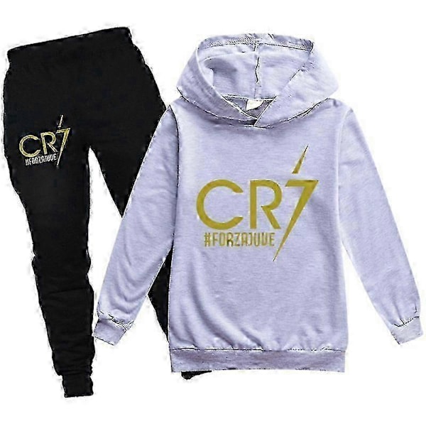 2 STK Cristiano Ronaldo Hettegenser VM CR7 Julegaver The Eras Tour Hettegenser og Svart Buksesett Jenter Gutter Hettegenser Genser Pullover Topper Barn T 11-12years Gray