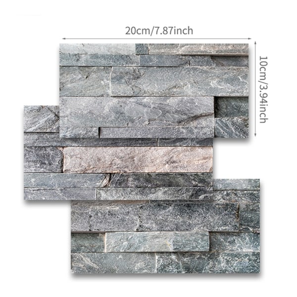 27 st 3D mosaik väggkakel klistermärke DIY självhäftande Dark Grey Stone Brick,20x10cm
