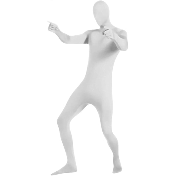 Zentai-drakt for menn og kvinner, tettsittende jumpsuit, ensfarget dansekostyme, sceneopptredenskostyme White L