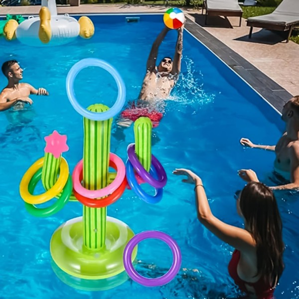 14 stk. Kaktus Ringkast Spillsett 2 Oppblåsbare Kaktuser 12 Ringer Vannbasseng Oppblåsbar Leke Kaktuser Sommerleker for Hawaii Fest Svømmefest Utstyr