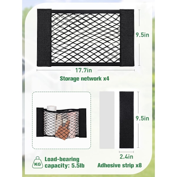 2 st Lastförvaringsnät, Elastiskt töjbart bilförvaringsnät RV Mesh Bag med 8 självhäftande remsor för bilar, SUV, lastbilar 40*25cm