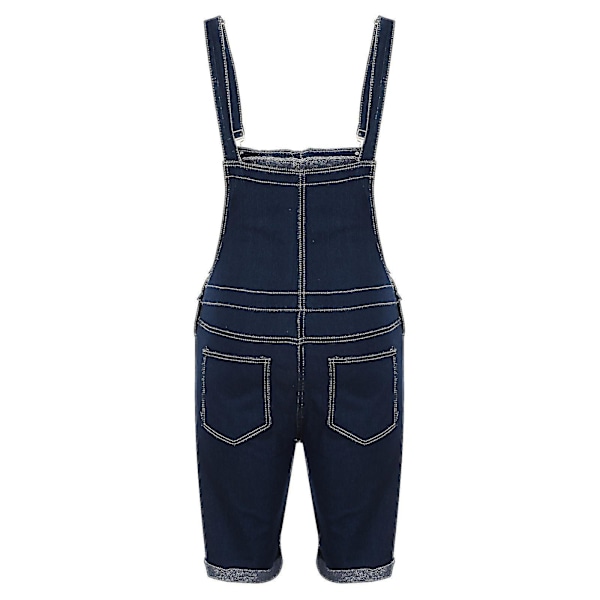 Miesten rento muodikkaat yksiväriset rinta taskulliset farkku repaleiset shortsit suorat housut Dark Blue 2XL