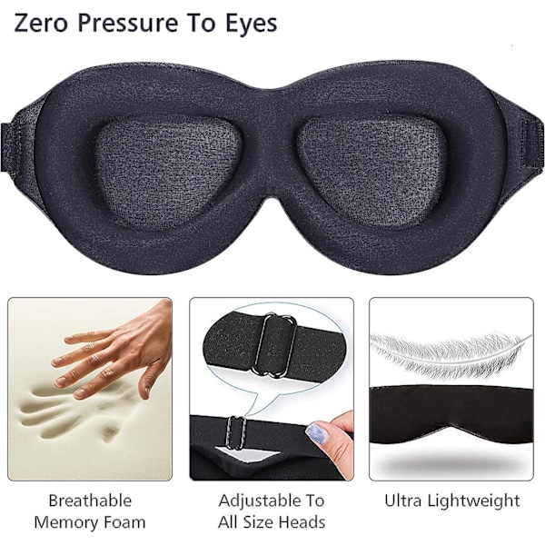 Sovmask, 100% Mörkläggande 3D-formad Ögonmask, Sovmask med Justerbart Band, Mjuk Bekväm Nattbindel för Kvinnor och Män, Ögonmask för