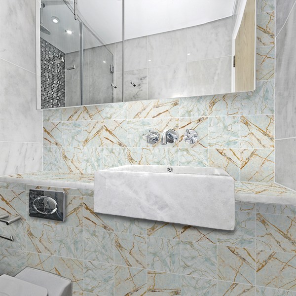 10 st mosaik vägg kakel klistermärke badrum kök hem Dekal dekor Cyan Marble 20x20cm(8x8")