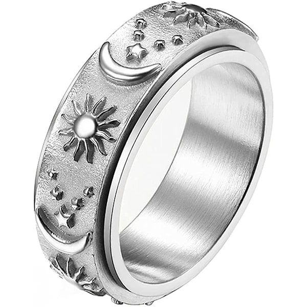 Heytea Spinnerring i rustfrit stål mod angst, fidgetringe til lindring af stress, angstring med sol, måne og stjerner, løftering, forlovelsesring, størrelse 6-12 - -