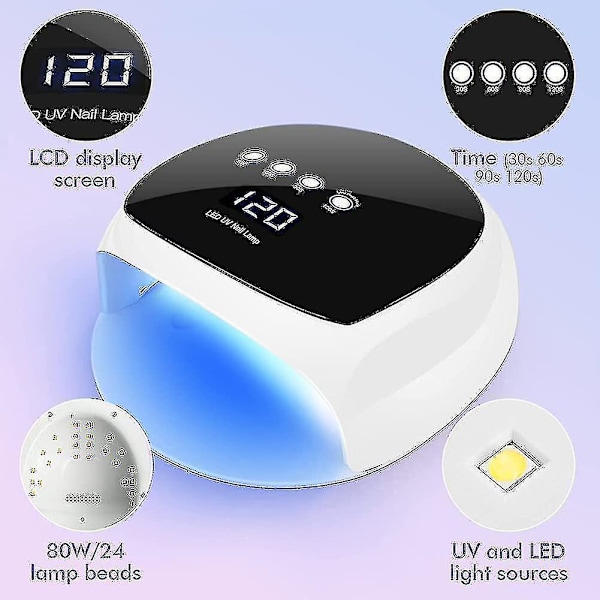 80W UV LED Lampe for Gelnegler. Negletørker med Automatisk Sensor. 30/60/90/120s Timer
