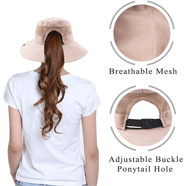 Ponytail-aurinkohattu naisille, UV-suojaus, kokoontaittuva mesh leveä reuna