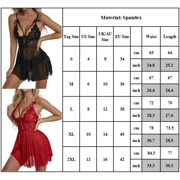 Eksklusivt undertøj til kvinder Deep V-neck Nightgown Babydoll Underwear black S