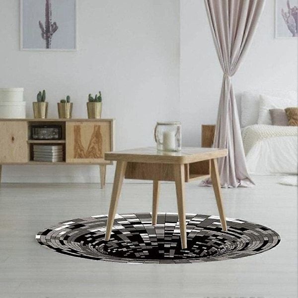 3D Vortex Teppe, Rundt Polyester Områdeteppe Svart Hvit Bunnløst Hull Optisk Illusjon Gulvmatte Stue Sklisikker Dekor Dørmatte-A Oval 40x40cm