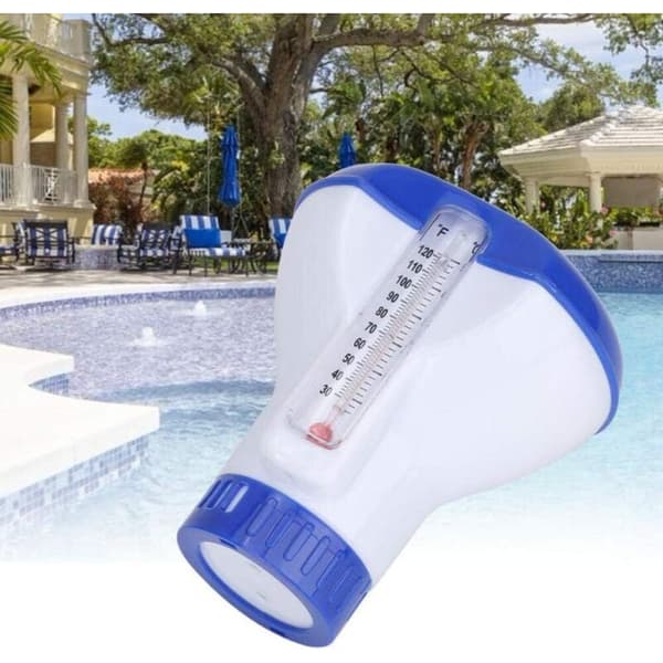 Flydende pooldispenser, poolklordispenser med termometer, automatisk klordispenser til alle pools, spabade, boblebade