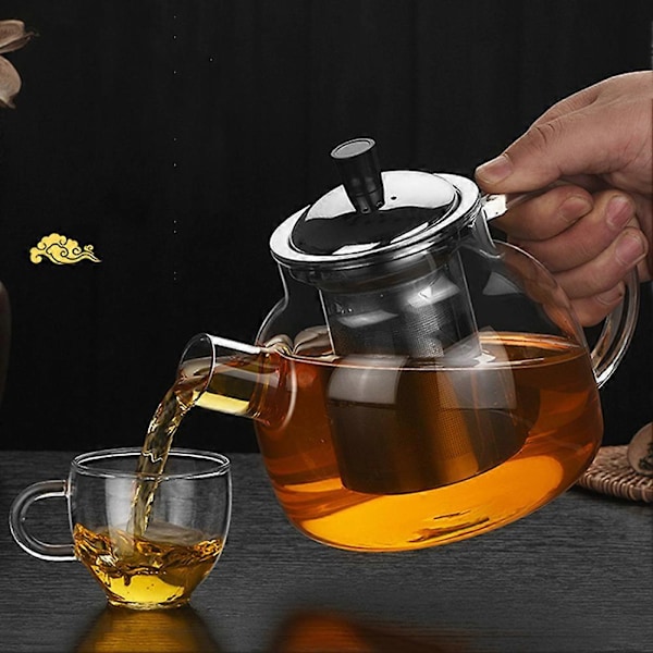 Varmebestandig tekande i glas med te-si, blomsterte, kaffe, glastekande til køkken, te-drikkekedel