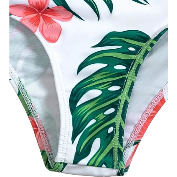 Blommig tropisk baddräkt med hög midja med cover 3-delad baddräkt vadderad set (S Green Pink Floral S