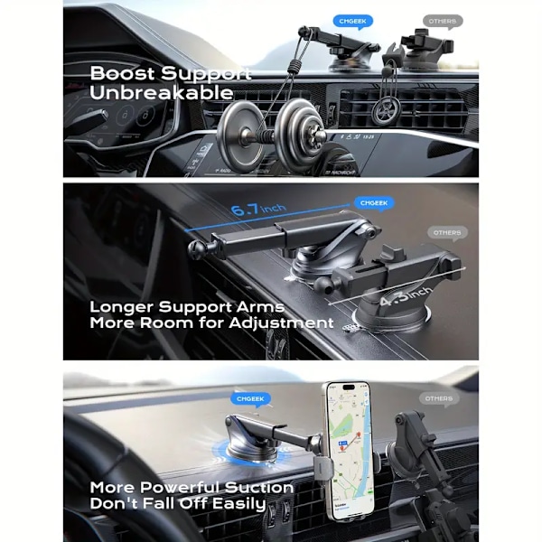 Mobilholder for bil 15W trådløs billader treakset kobling automatisk induksjonsklemming metallarmklemme