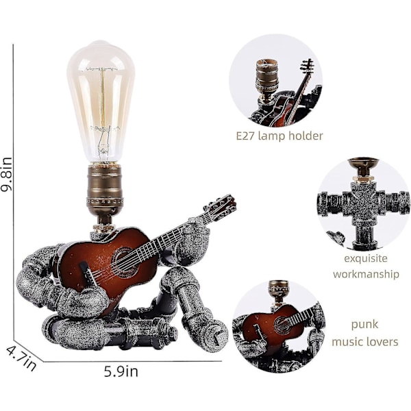 Steampunk skrivebordslampe, musikalsk gitar skrivebordslampe art deco med Edison-pære