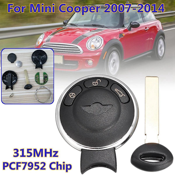 3 Knapper med PCF7952 Chip 315MHz Fjernbetjenings Nøgle Skal til Mini 2007-2014 KR55WK49333