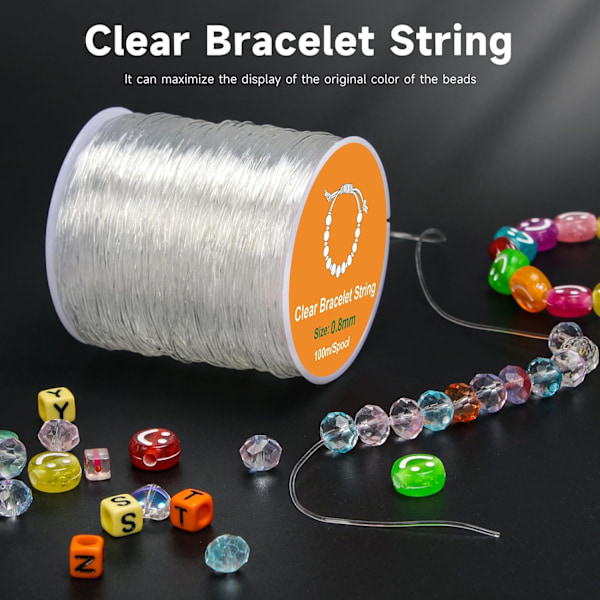 Elastisk tråd för armband, 2 rullar 0,5 mm, 0,8 mm Elastisk tråd för armband lämplig för DIY smyckestillverkning, halsband, armband, hantverk (100 m/spole)