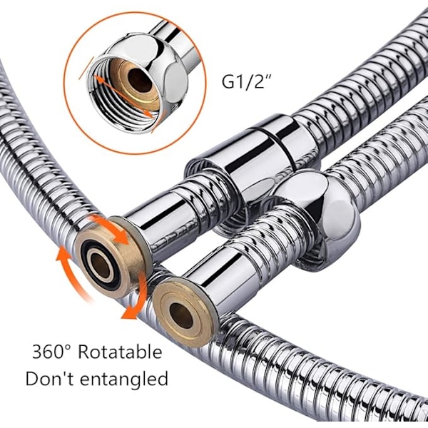 G851-20 Universell Dusjslange (G1/2 Tomme, 2M), Anti-Twist og Anti-Kink Dusjslange, Rustfritt Stål/Krom