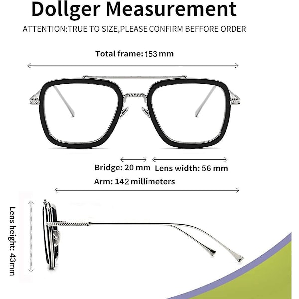 Vintage Aviator Square -aurinkolasit miehille Kultakehykset Retro Brand Classic Tony Stark -aurinkolasit Silver Frame-Clear Lens