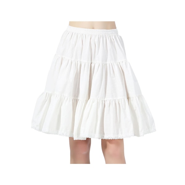 Kortere underskjørt for kvinner, underkjole for kjoler, 100% bomull, halv underkjole med blondekant, elastisk midje, antistatisk M Ivory-55cm Length